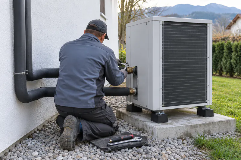 Installation einer Monoblock-Wärmepumpe mit gedämmten Wasserleitungen